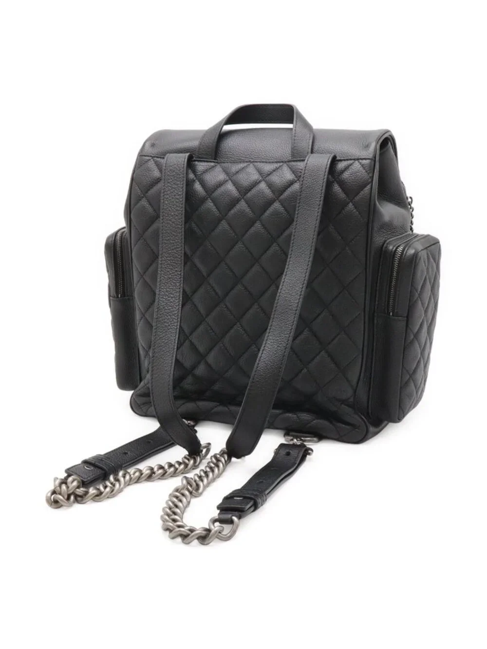 Chanel Quilted Casual Lock Backpack Caviar Leather Black Silver